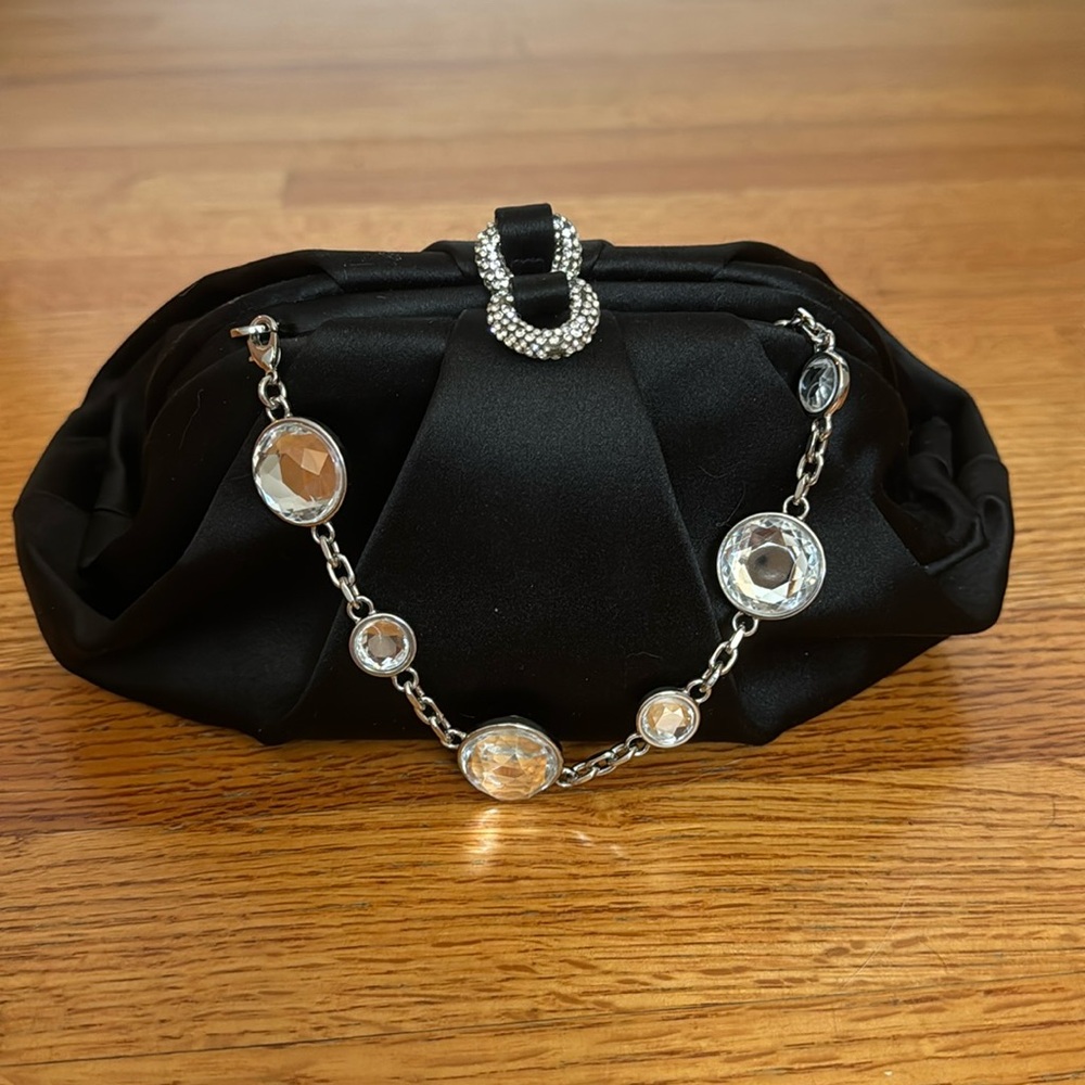 Judith Leiber Gemma Crystal Satin Clutch Bag Silver/Black